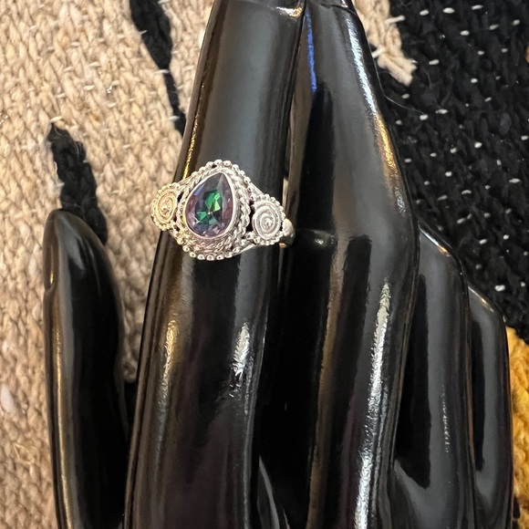 ❤️ Mystic Topaz Teardrop Sterling  Silver Bohemian Ring Size 6 - Picture 4 of 16